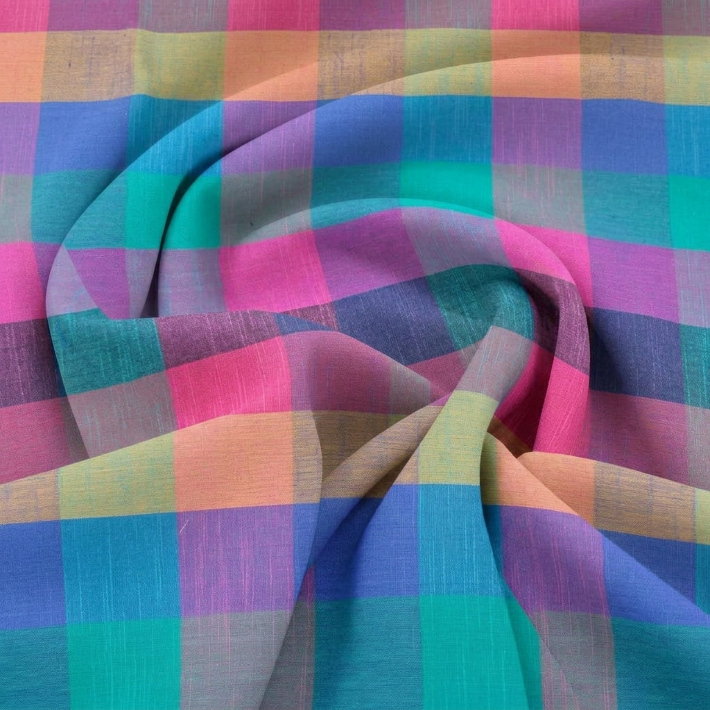 Multicolor Checked Cotton Fabric - EC17493