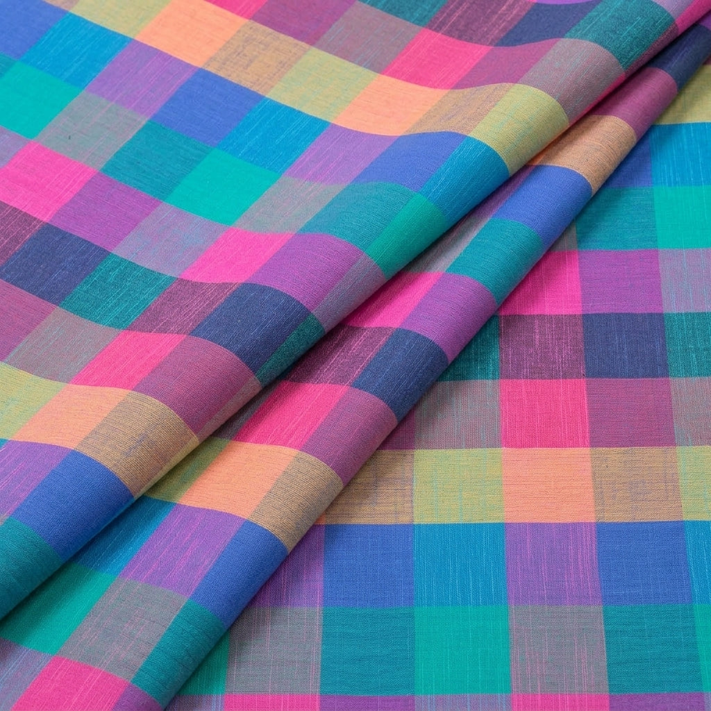 Folded Checked Multicolor Checked Cotton Fabric