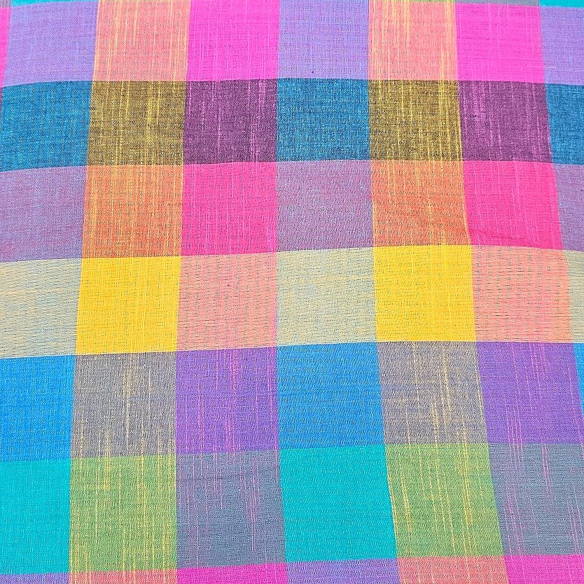 Multicolor Checked Cotton Fabric - EC17494 - EC17494 - Flat fabric