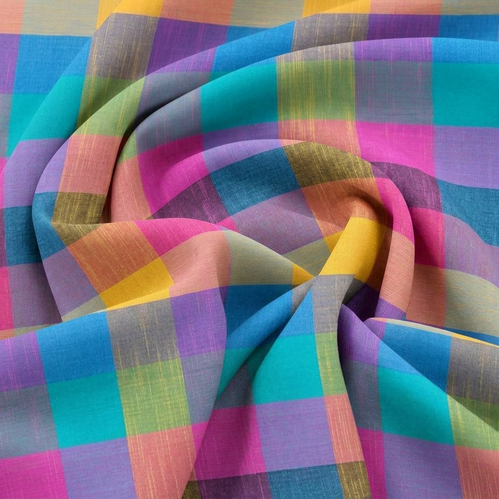 Multicolor Checked Cotton Fabric - EC17494