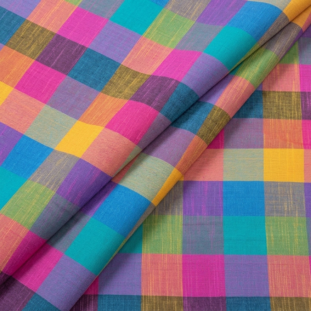 Multicolor Checked Cotton Fabric - EC17494 - EC17494 - folds