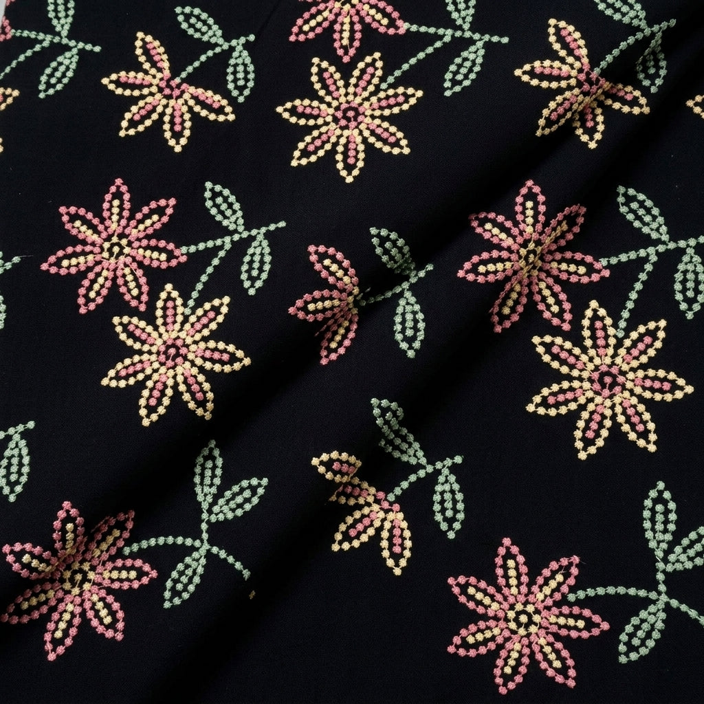 Folded Black Embroidery Cotton Fabric