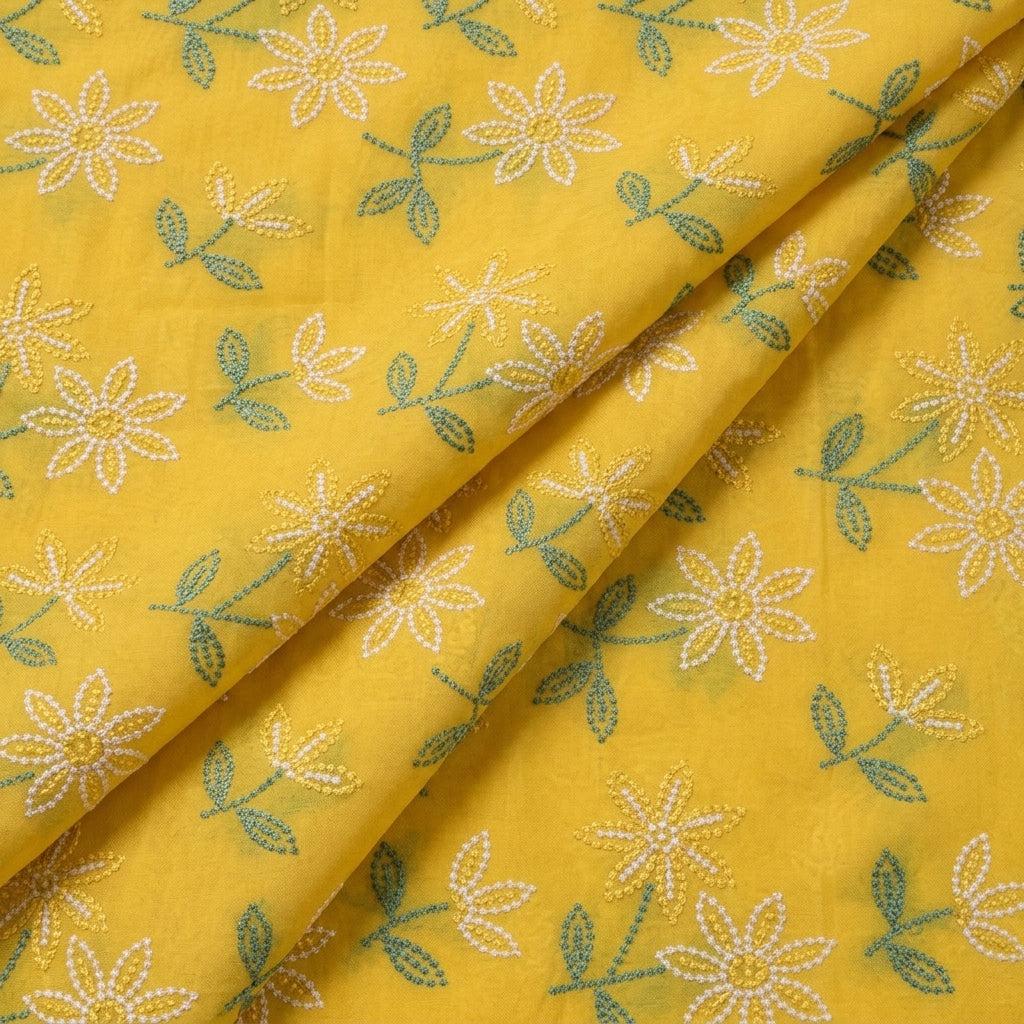 Folded Yellow Embroidery Cotton Fabric