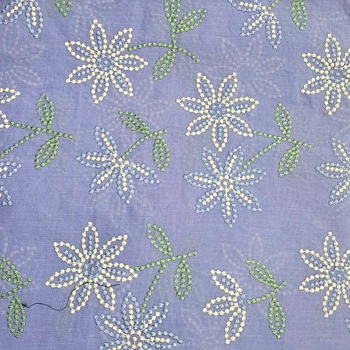 Violet Embroidery Cotton Fabric, laid flat