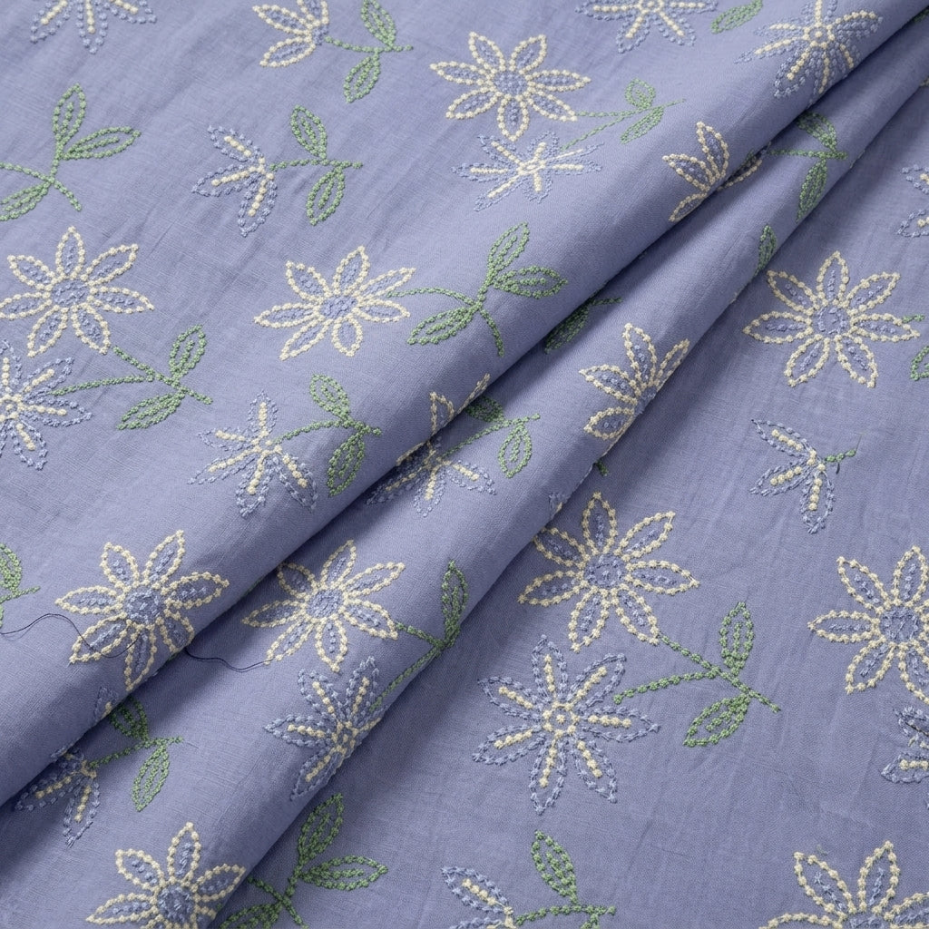 Folded Violet Embroidery Cotton Fabric