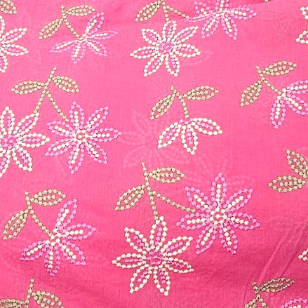 Pink Embroidery Cotton Fabric, laid flat