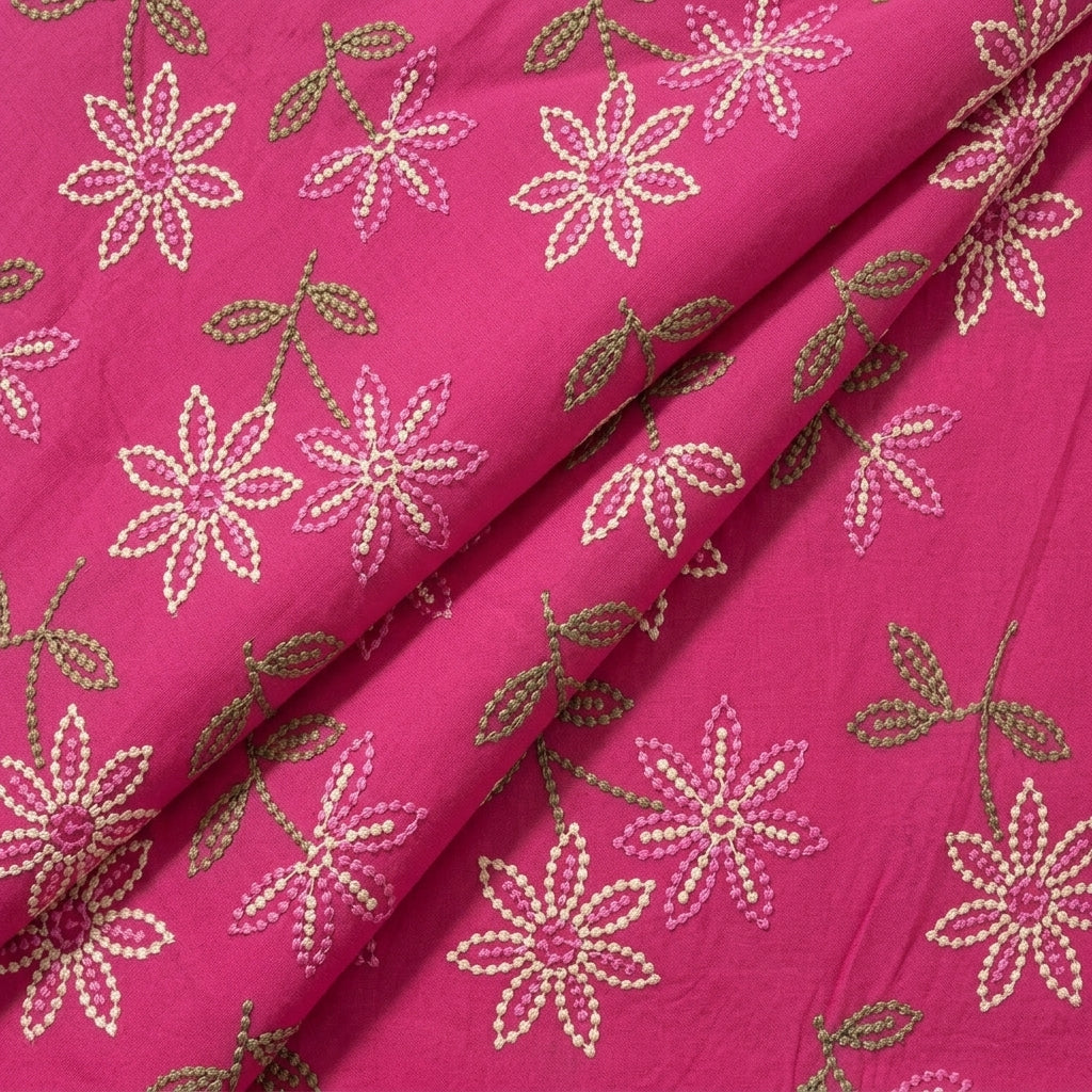 Folded Pink Embroidery Cotton Fabric