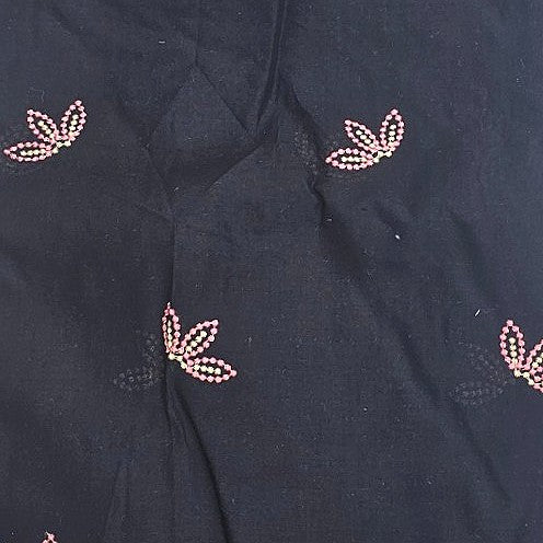 Black Embroidery Cotton Fabric, laid flat