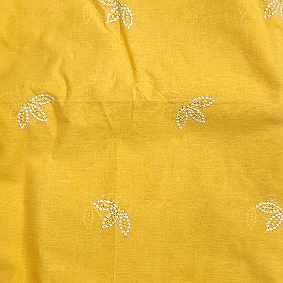 Yellow Embroidery Cotton Fabric, laid flat