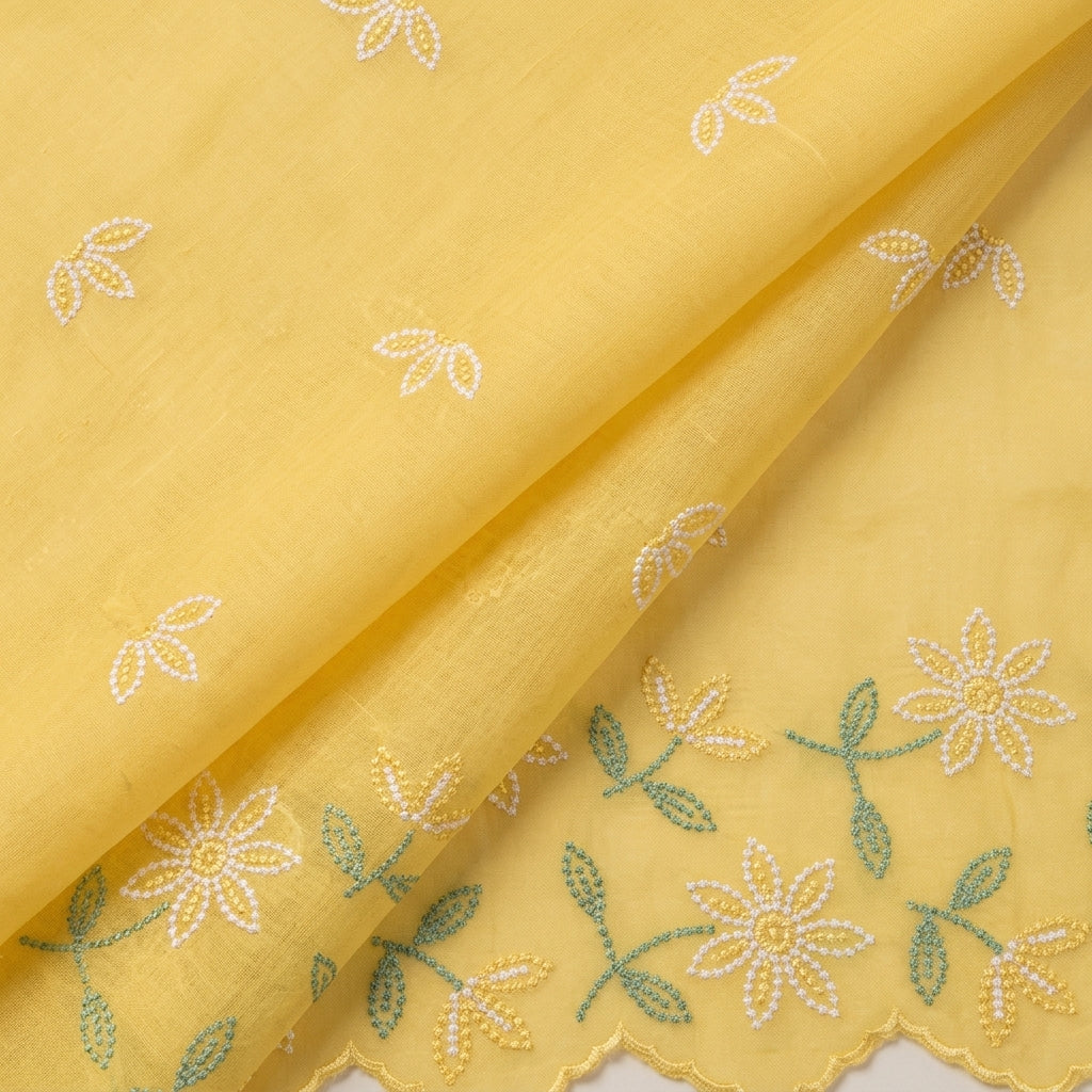 Yellow Embroidery Cotton Fabric, folded