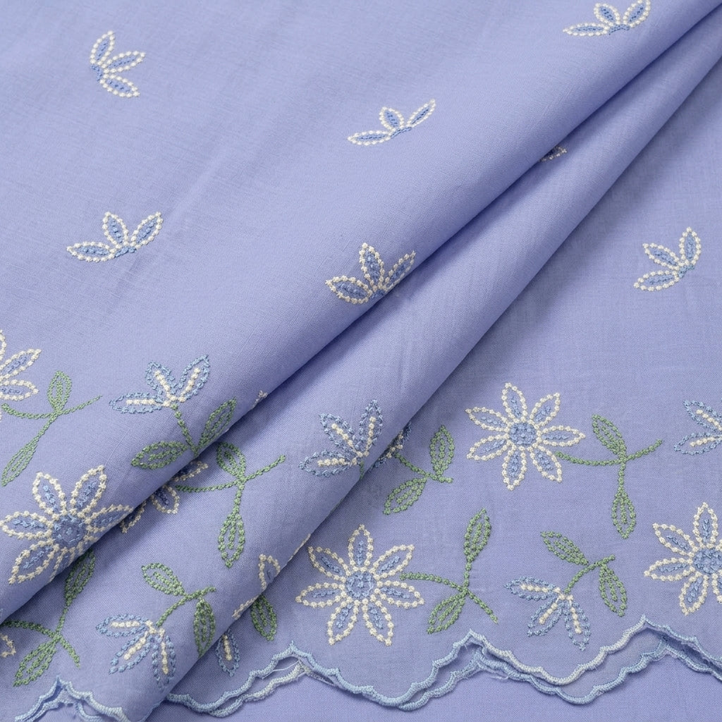 Violet Embroidery Cotton Fabric, folded