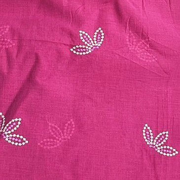 Pink Embroidery Cotton Fabric, laid flat