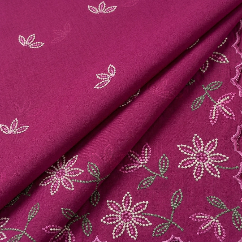 Folded Pink Embroidery Cotton Fabric