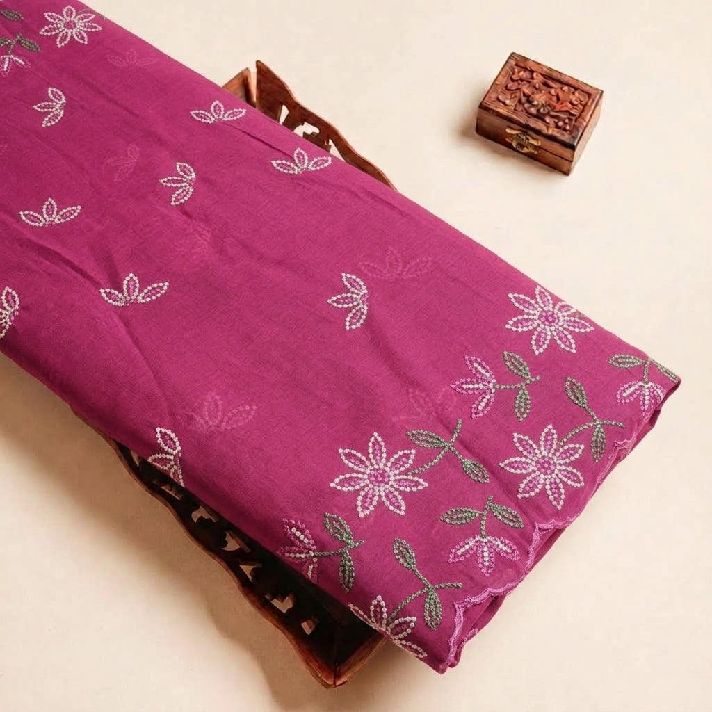 Pink Embroidery Cotton Fabric, folded