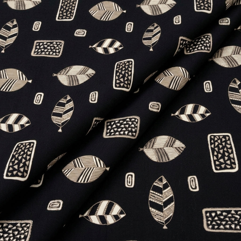 Folded Black Leaf Rayon Fabric