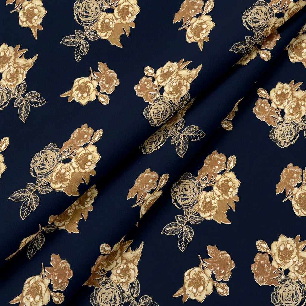 Folded Dark Blue Floral Rayon Fabric