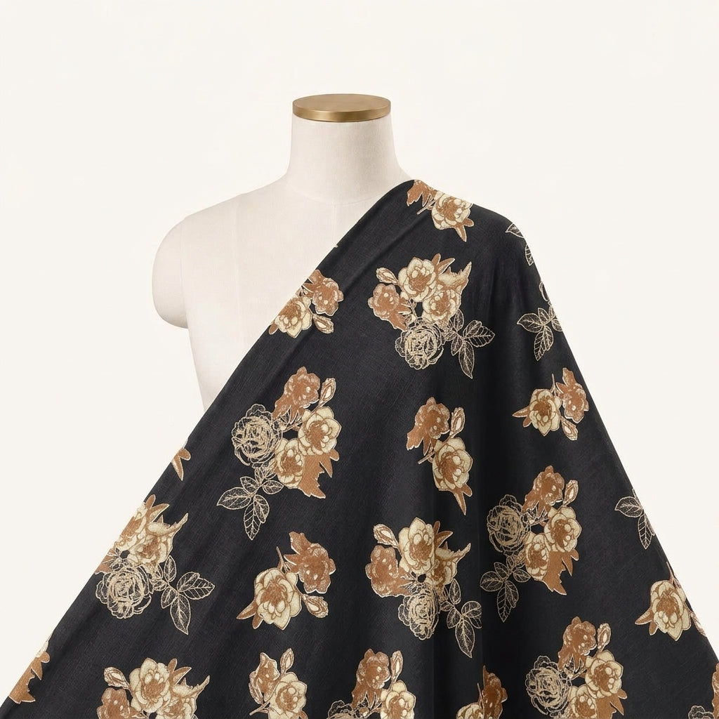 Dark Blue Floral Rayon Fabric Draped as a saree
