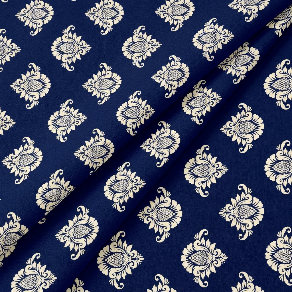 Folded Dark Blue Floral Rayon Fabric