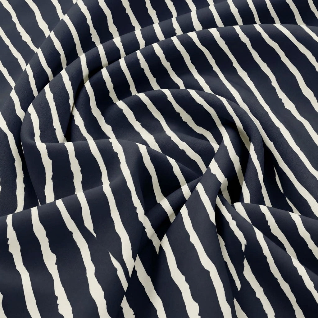 Swirled Black Stripes Rayon Fabric Showing Drape