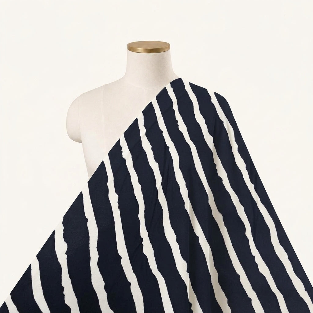 Black Stripes Rayon Fabric Draped as a saree