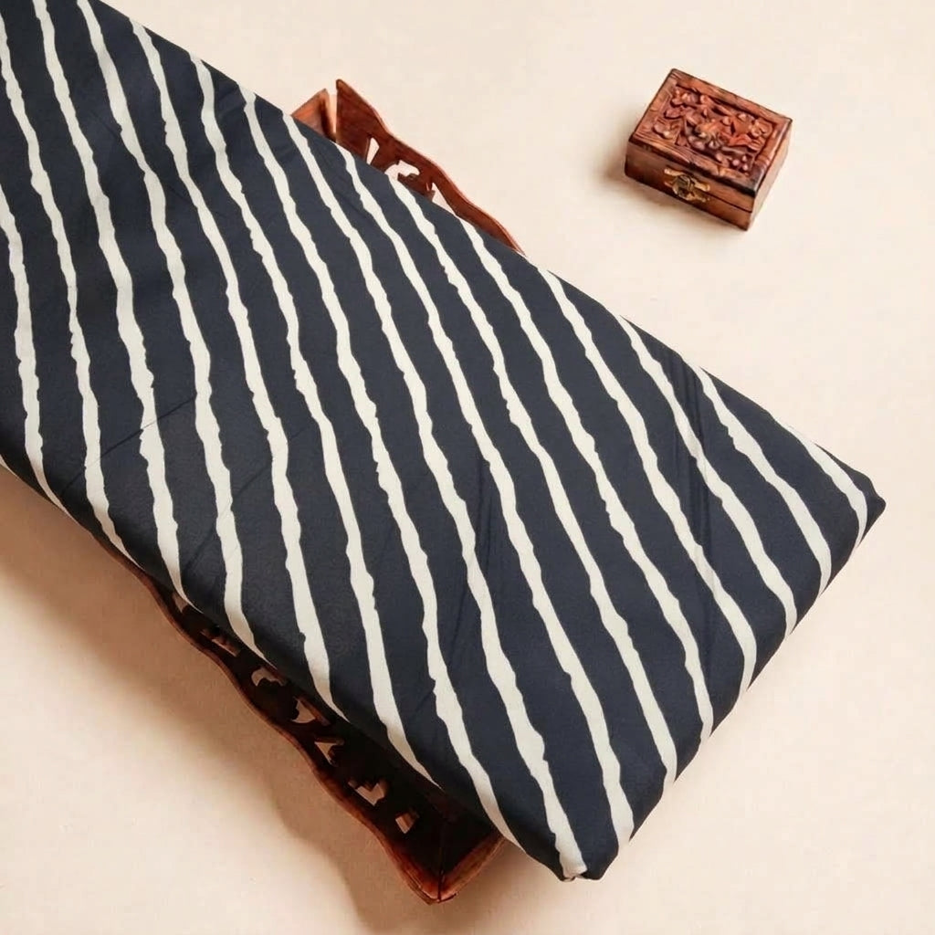Black Stripes Rayon Fabric, folded