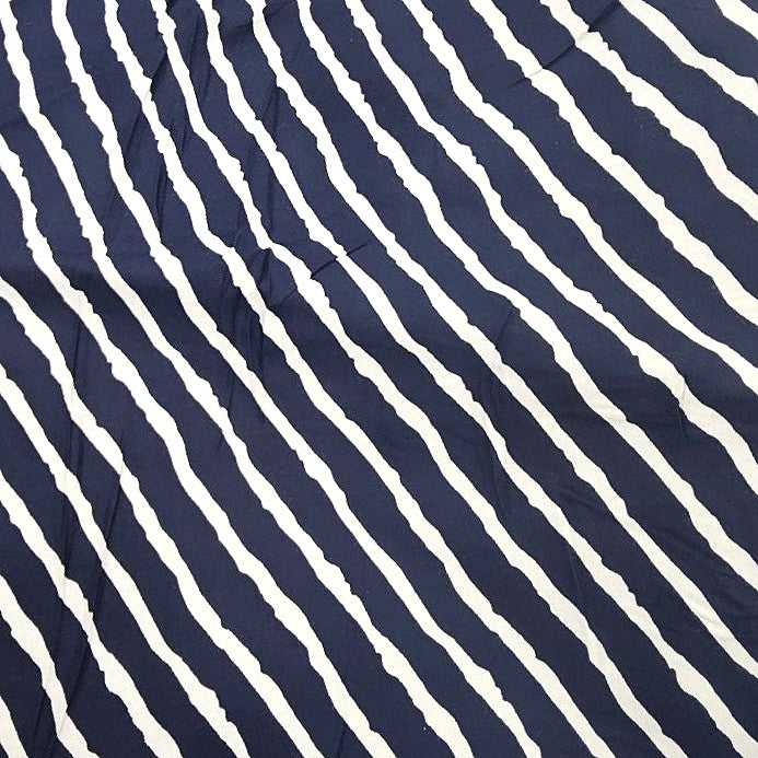 Dark Blue Stripes Rayon Fabric, laid flat