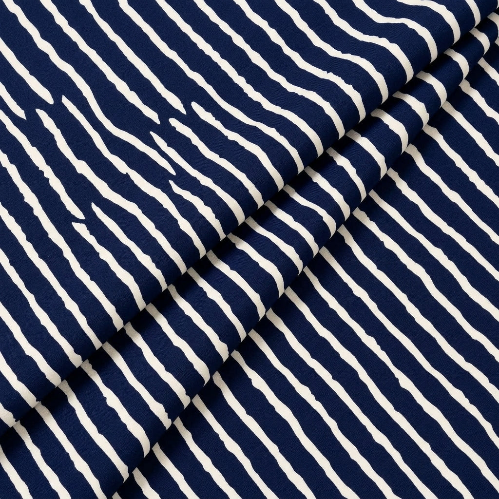 Dark Blue Stripes Rayon Fabric, folded