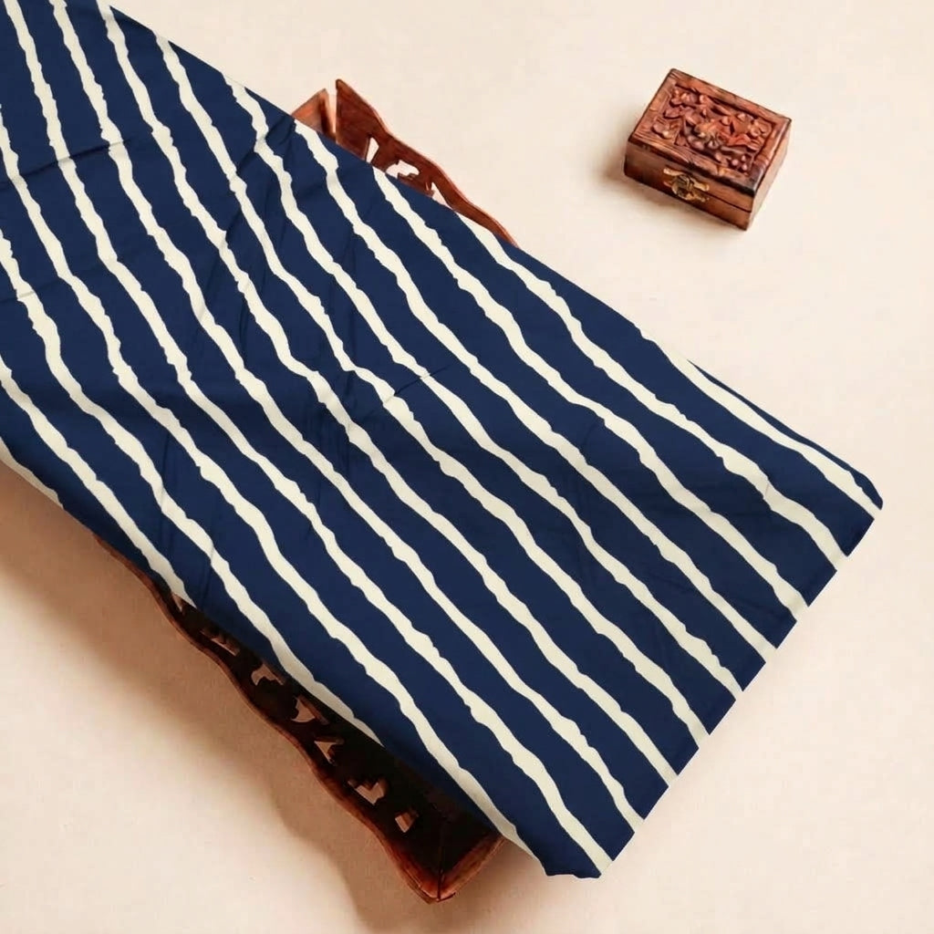 Folded Dark Blue Stripes Rayon Fabric Highlighting Texture