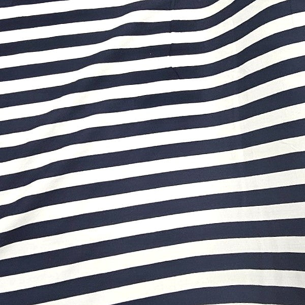 Dark Blue Stripes Rayon Fabric, laid flat