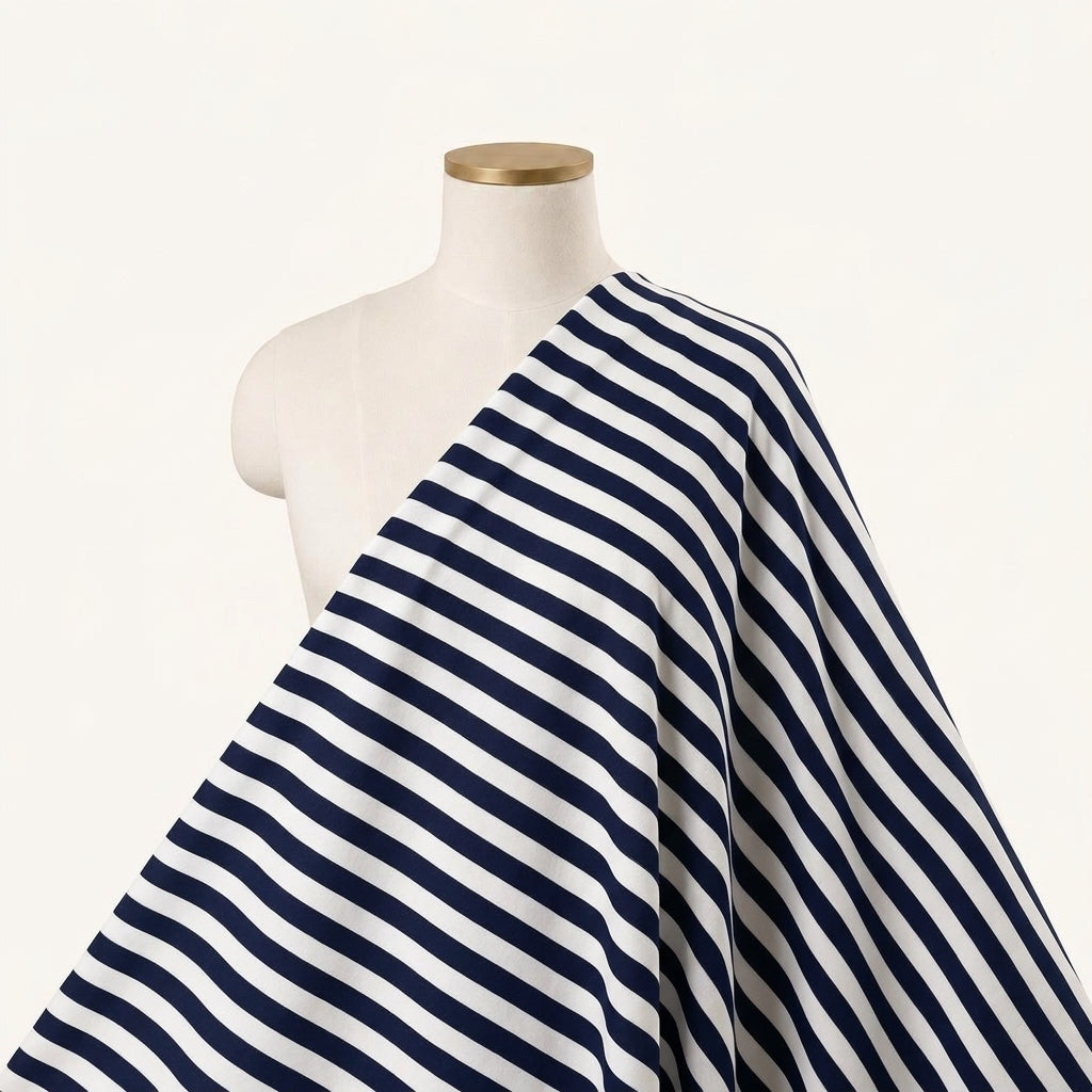 Dark Blue Stripes Rayon Fabric Draped as a saree