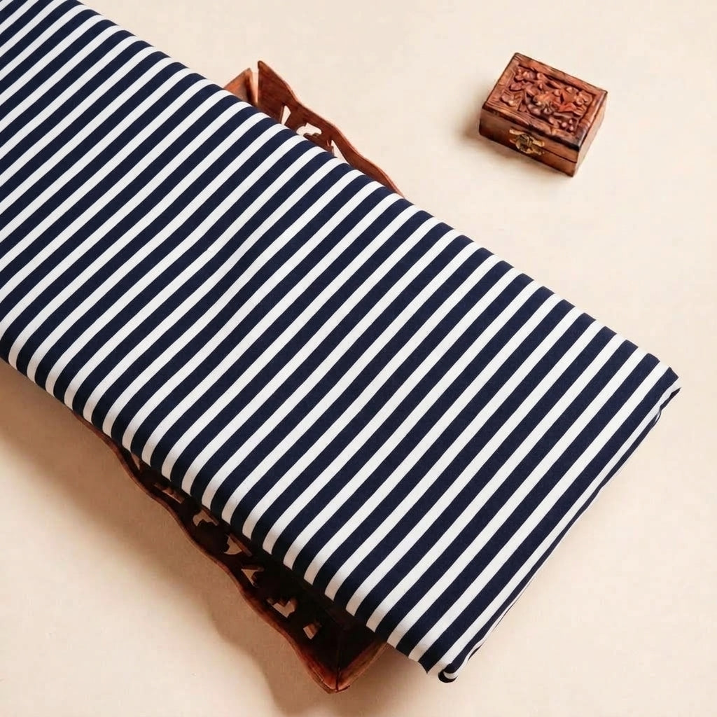 Folded Black Stripes Rayon Fabric Highlighting Texture