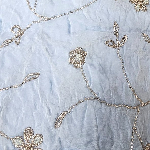 Blue Embroidery Organza Fabric, laid flat