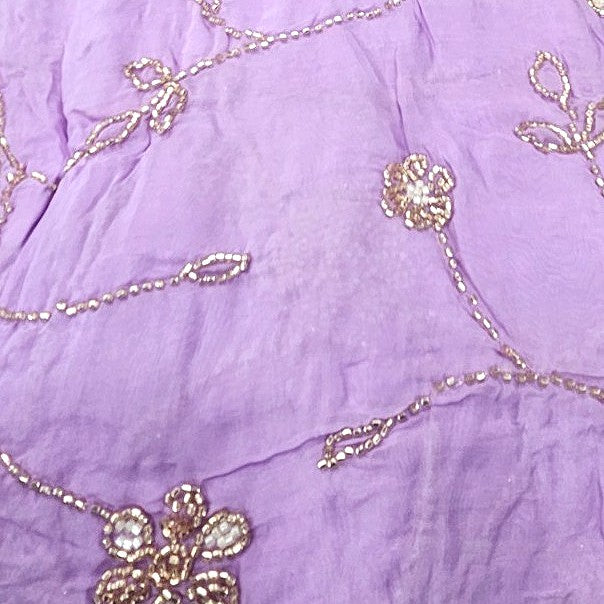 Violet Embroidery Organza Fabric, laid flat