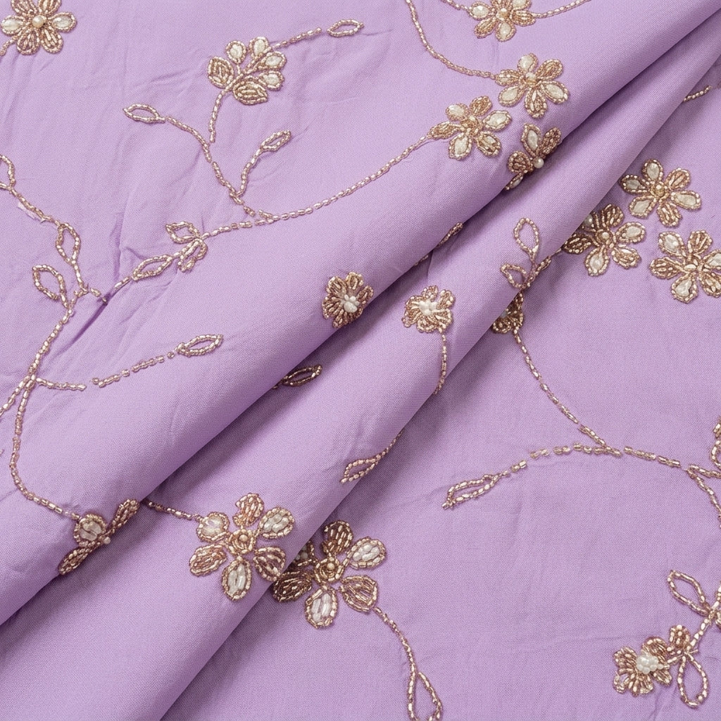 Folded Violet Embroidery Organza Fabric