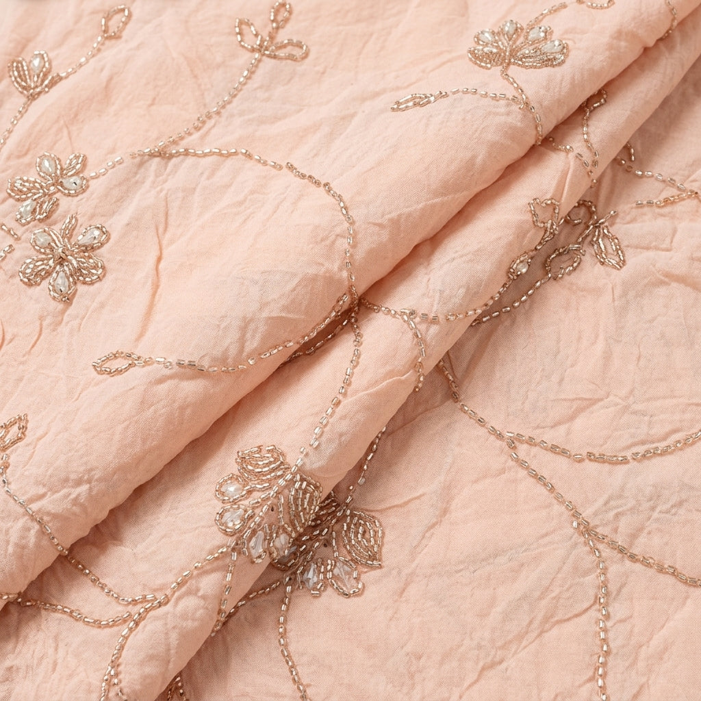 Folded Baby Pink Embroidery Organza Fabric