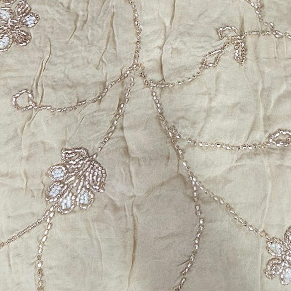 Beige Embroidery Organza Fabric, laid flat