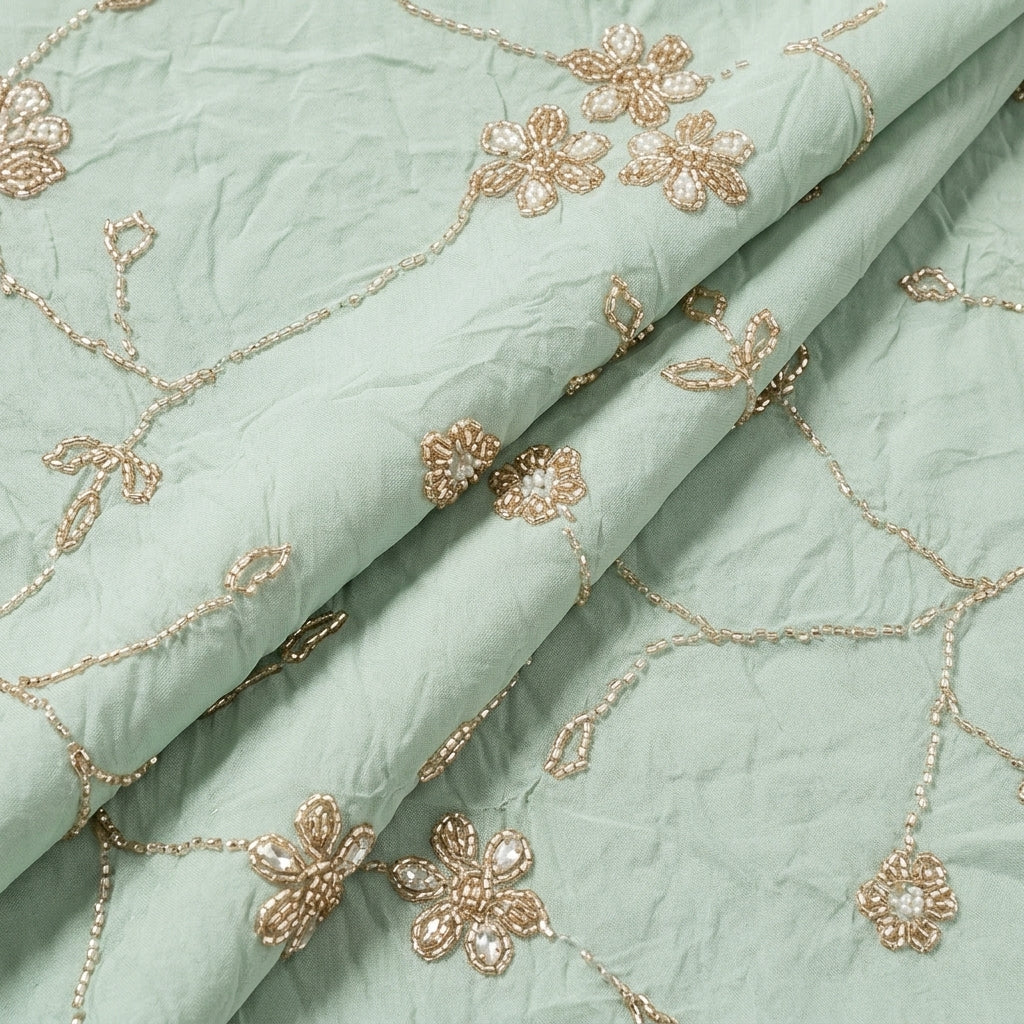 Folded Light Blue Embroidery Organza Fabric