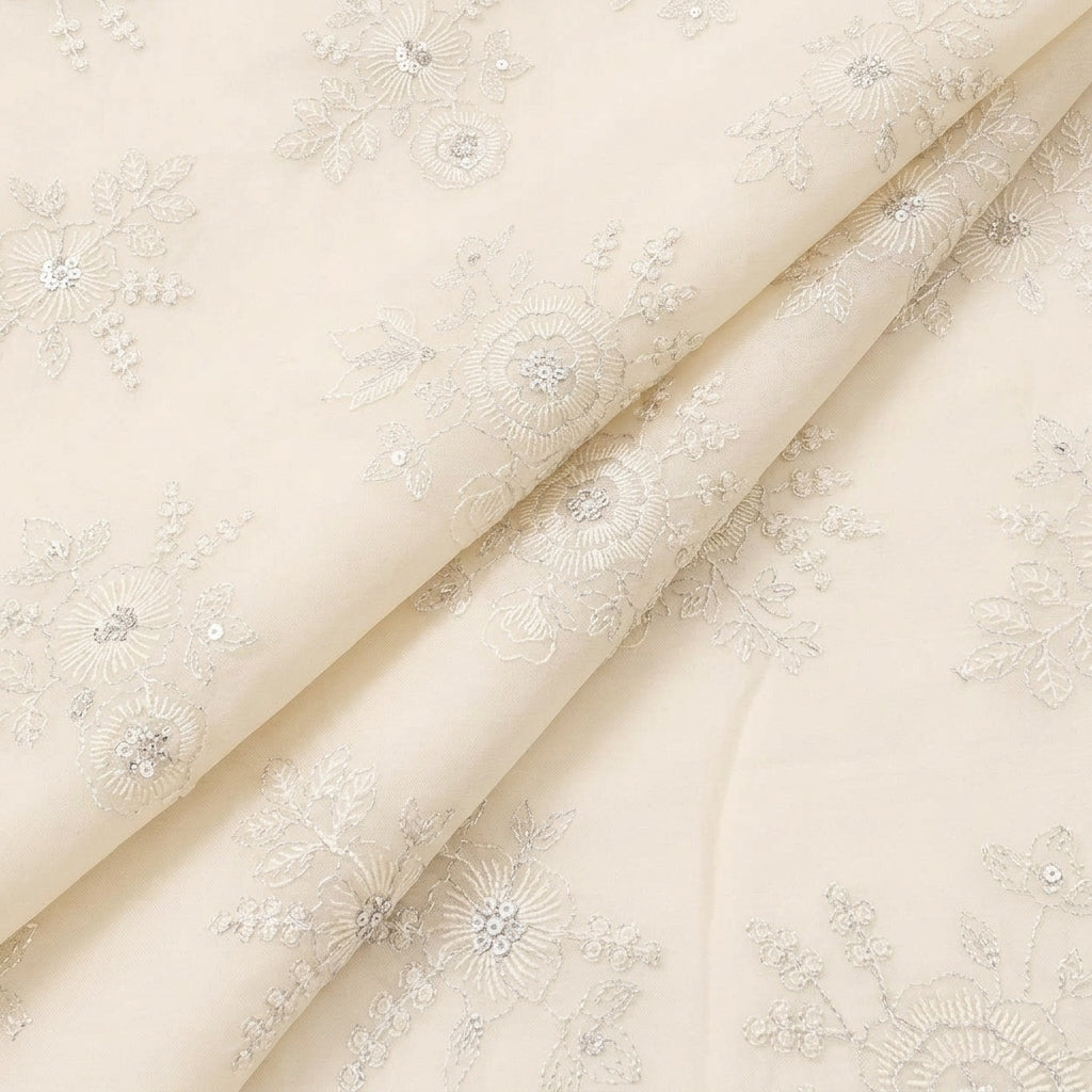 Folded Beige Embroidery Tissue Fabric