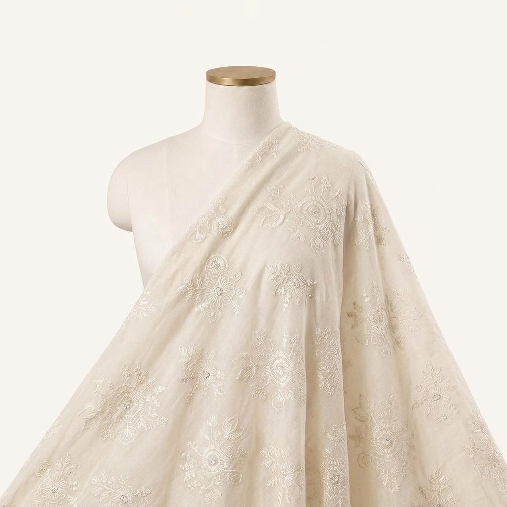 Beige Embroidery Tissue Fabric Draped as a saree