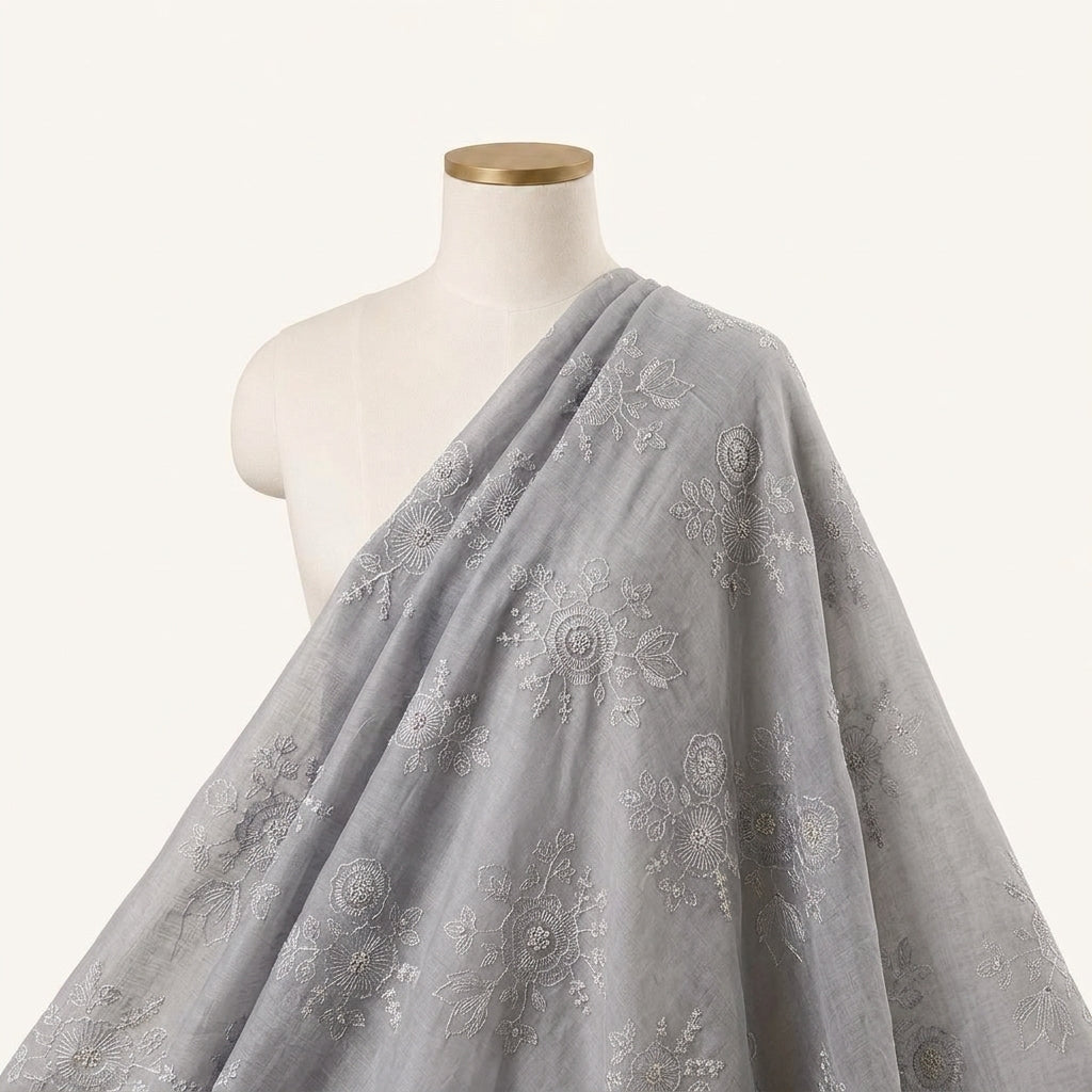 Light Violet Embroidery Tissue Fabric Draped as a saree