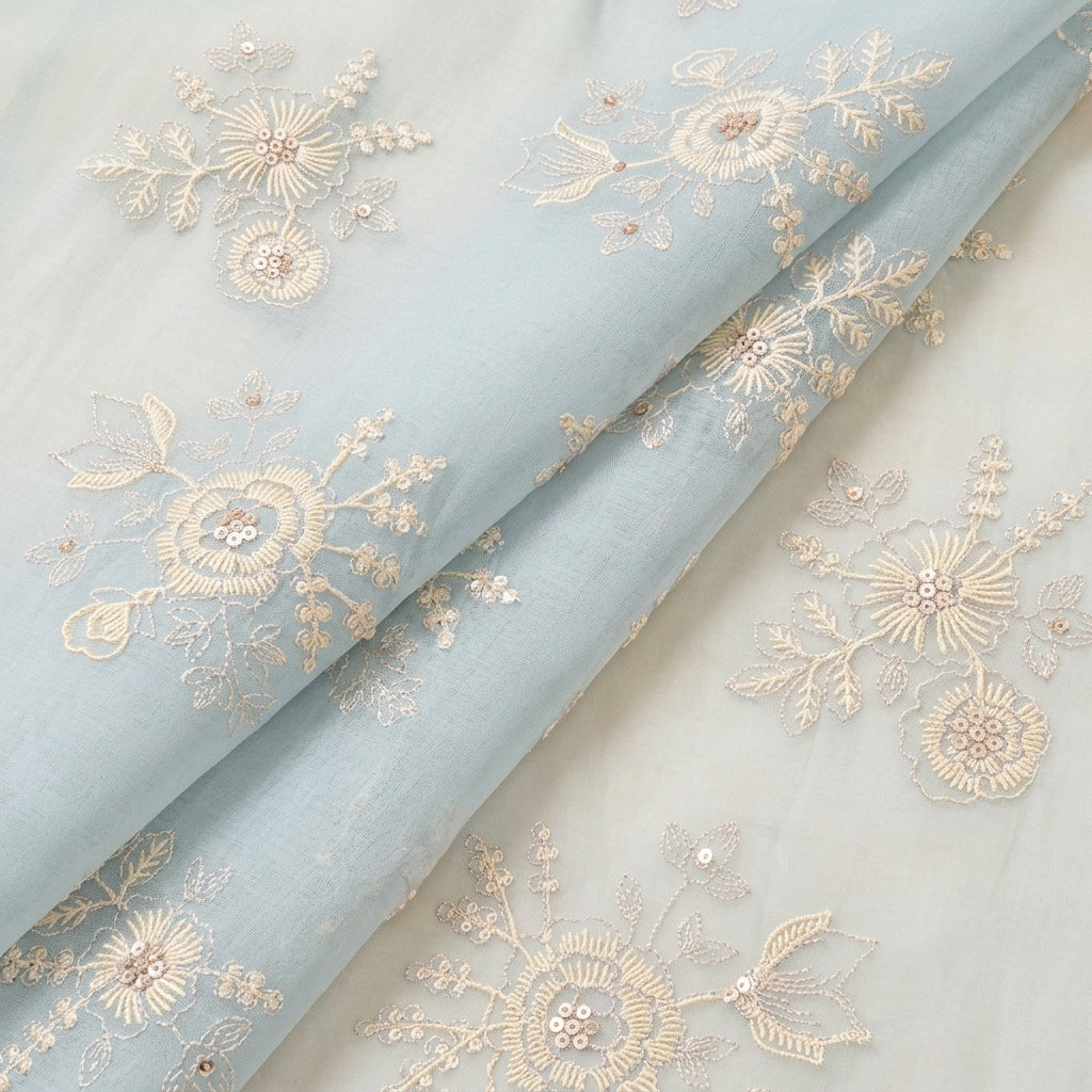 Folded Light Blue Embroidery Tissue Fabric