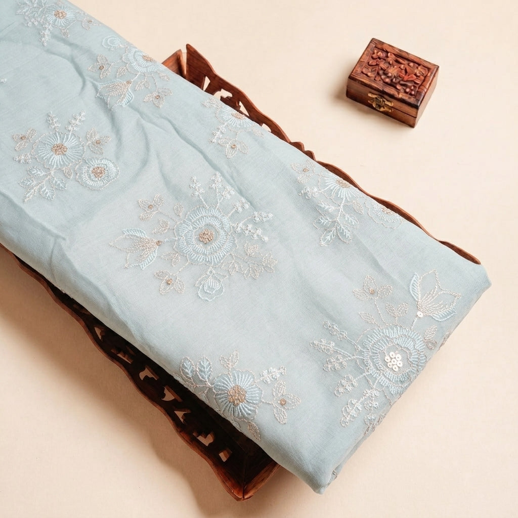Light Blue Embroidery Tissue Fabric, folded