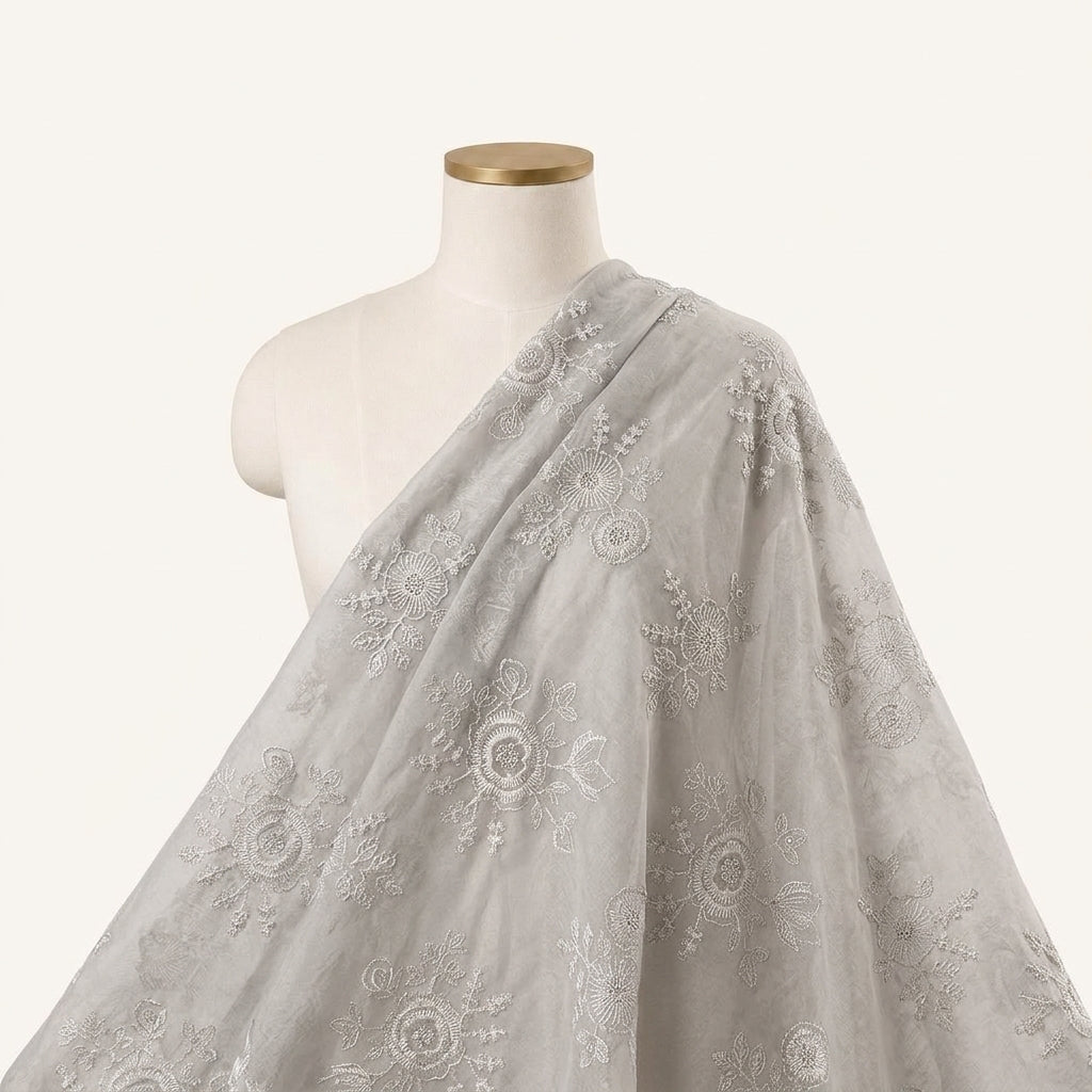 Grey Embroidery Tissue Fabric Draped as a saree