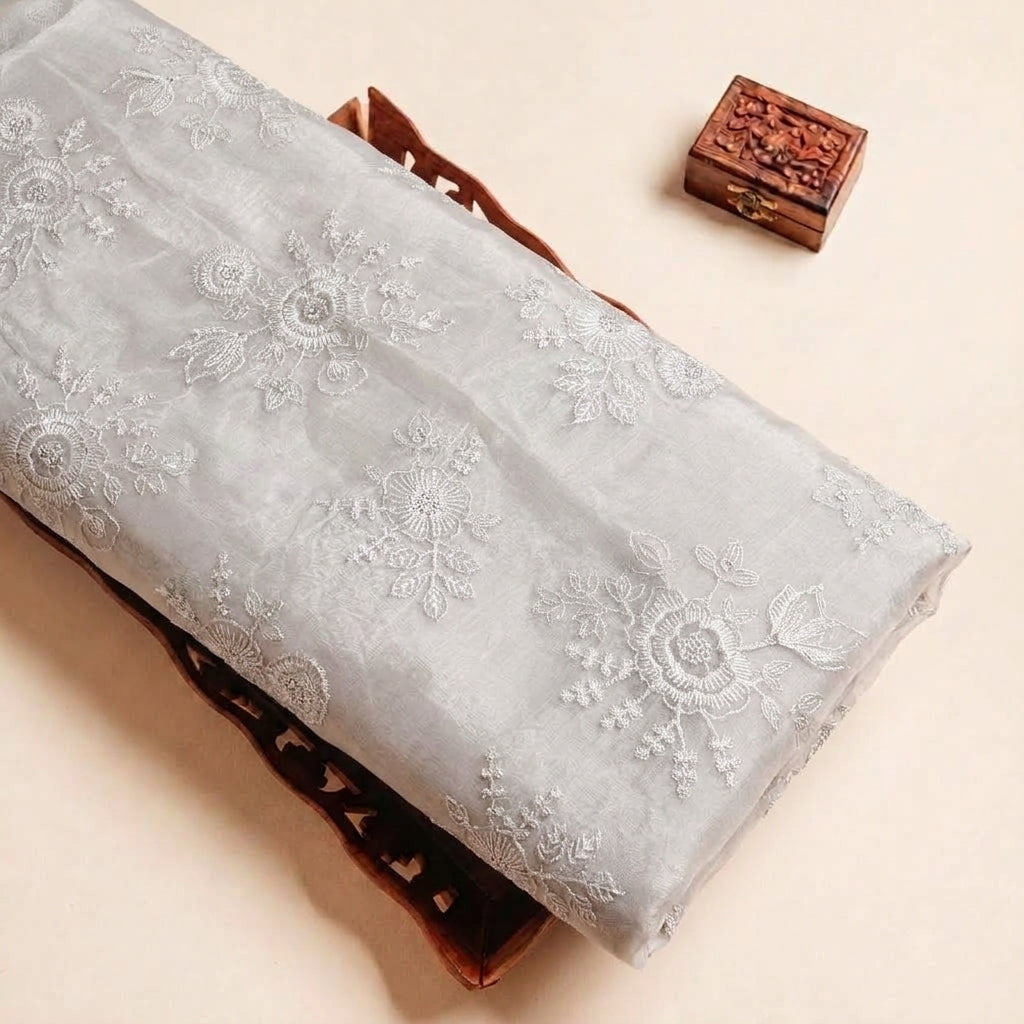 Grey Embroidery Tissue Fabric, folded