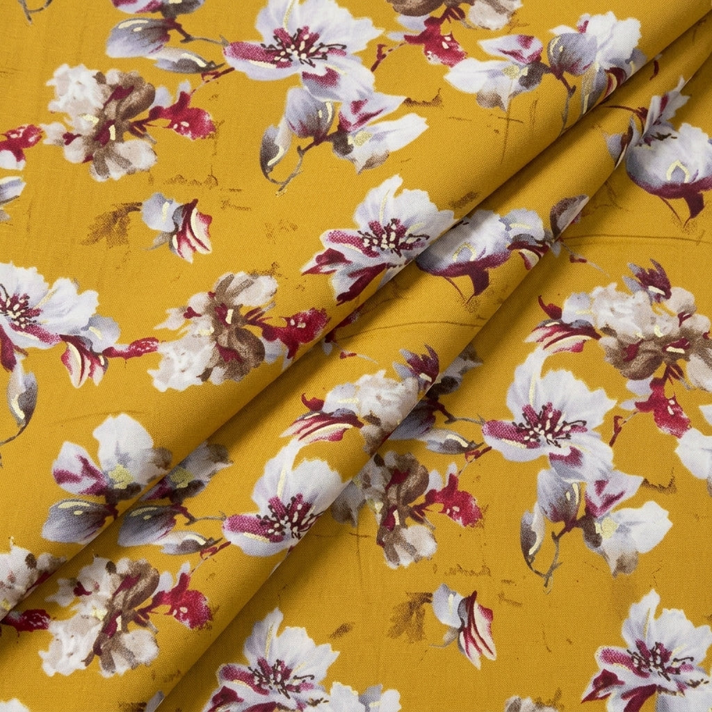 Folded Yellow Foil Print Rayon Fabric