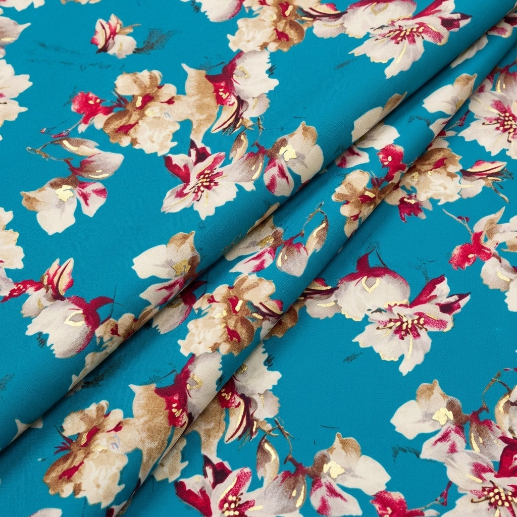 Folded Blue Foil Print Rayon Fabric