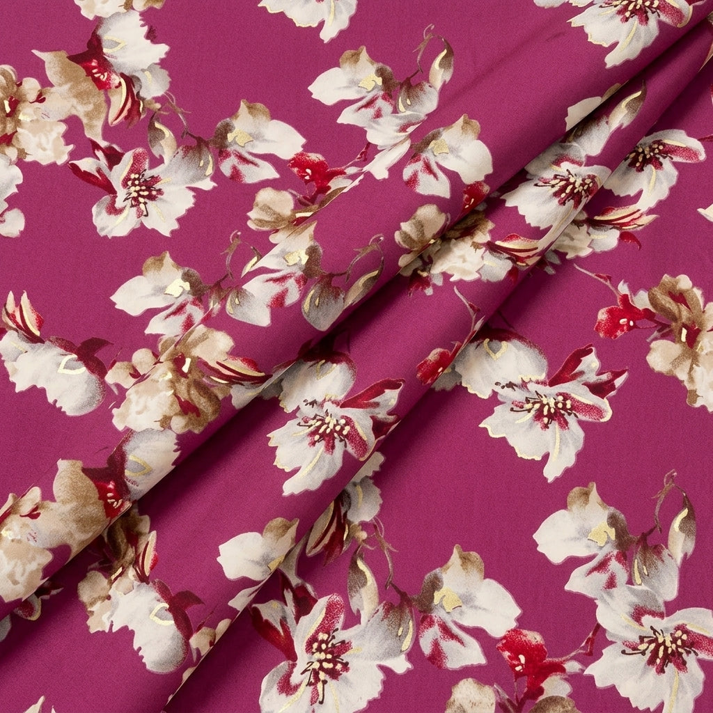 Folded Purple Foil Print Rayon Fabric