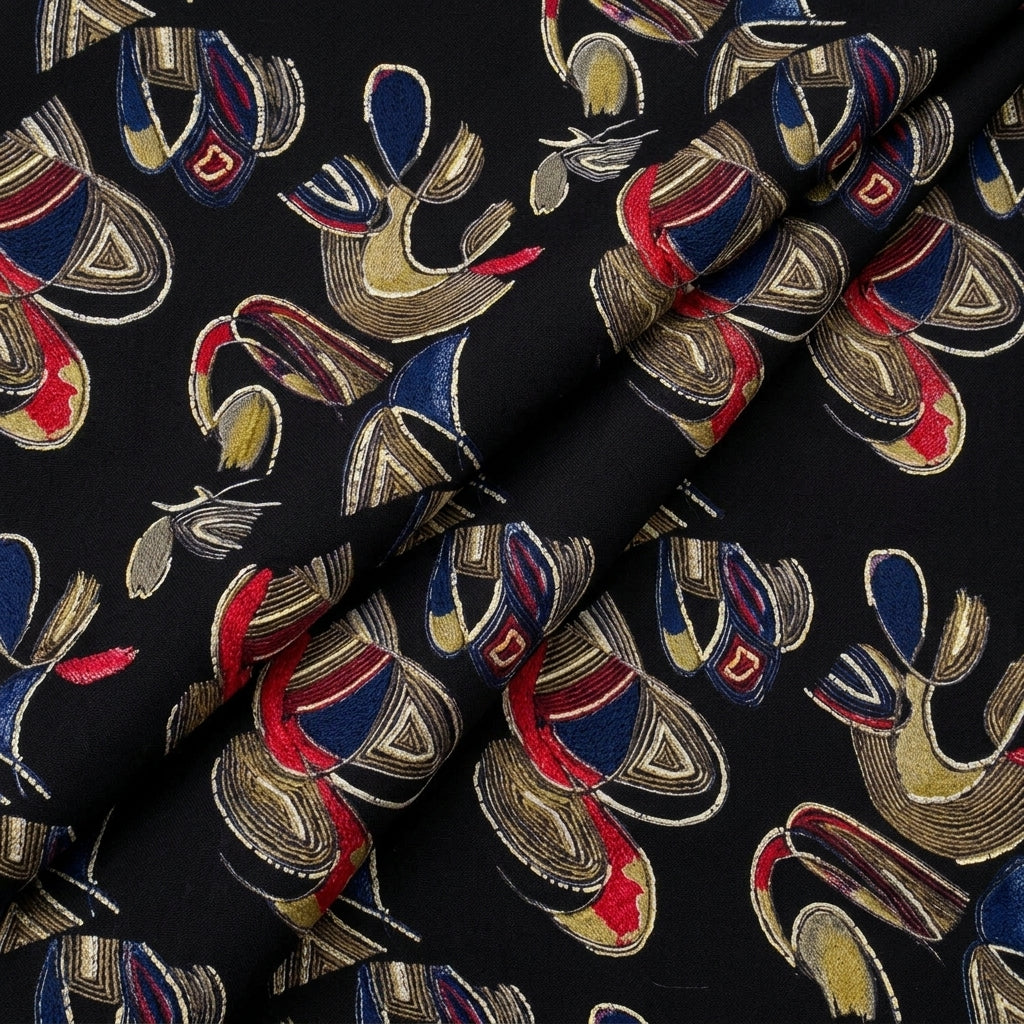 Folded Black Foil Print Rayon Fabric