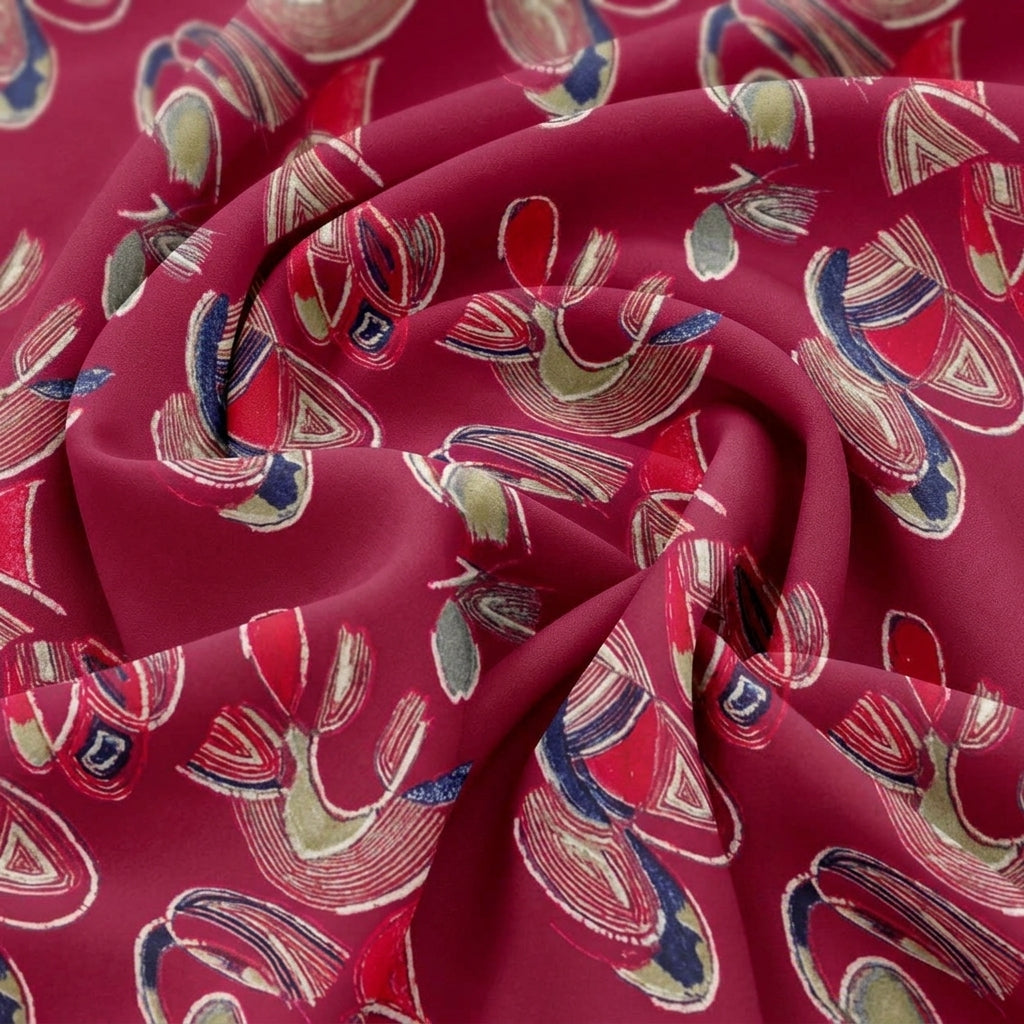Swirled Pink Foil Print Rayon Fabric Showing Abstract and Drape