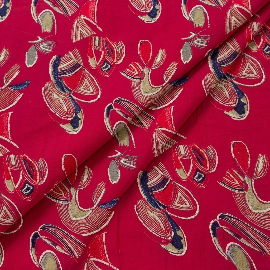 Folded Pink Foil Print Rayon Fabric